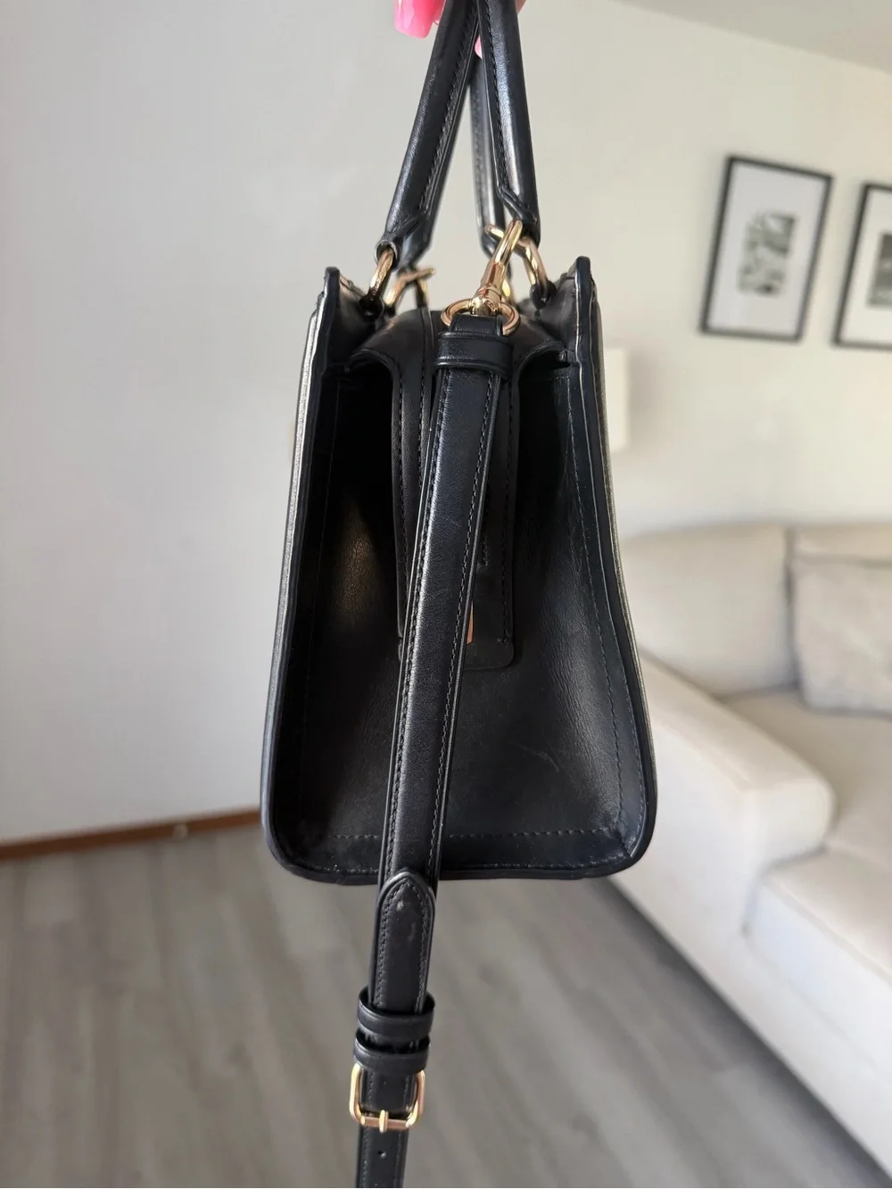 Coach Zoe Carryall Bag in Black Leather with Gold Hardware